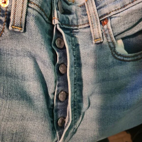 Levi's ribcage Straight jeans womens 29 light-wash blue raw-hem button-fly - Picture 7 of 12